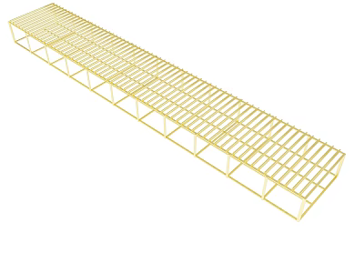 Golden Metal Long Frame Structure With Grid Design And Support Bars 3d model