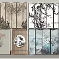 New Chinese-style Screen Folding Screen Partition 3d model