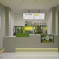 Modern Bubble Tea Shop Interior With Green Counter Fruit Display Case And Menu Board 3d model