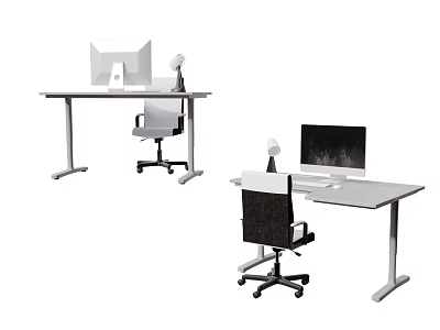 Modern Office Desk With Computer Monitor and Ergonomic Office Chair for Home Office Setup 3d model