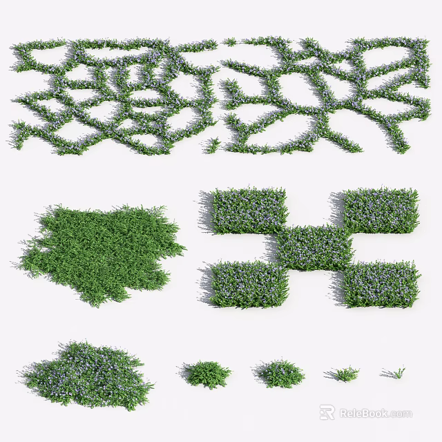 Decorative Green Flowering Plants in Various Shapes Sizes and Grid Designs 3d model 