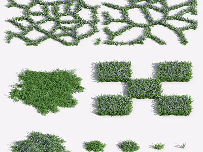 Decorative Green Flowering Plants in Various Shapes Sizes and Grid Designs 3d model