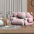 Pink Single Sofa With Bear Ears Black Cross And Wooden Legs For Cozy Living Room