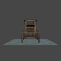 Vintage Wooden Horse Drawn Carriage With Spoked Wheels On Stone Pavement