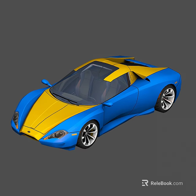Blue And Yellow Two Tone Sports Car With Sleek Aerodynamic Exterior Design 3d model 