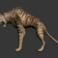 Realistic 3D Model Of Striped Prehistoric Big Cat Standing With Open Mouth