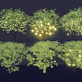 Illuminated Decorative Lights On Green Trees With Festive Hanging String Lights