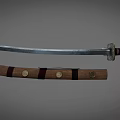 Samurai Katana With Traditional Wooden Sheath And Decorative Metal Accents 3d model