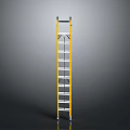 Yellow And Silver Aluminum Ladder With Step Rungs And Wheels For Home Use