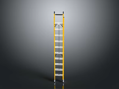 Yellow And Silver Aluminum Ladder With Step Rungs And Wheels For Home Use 3d model