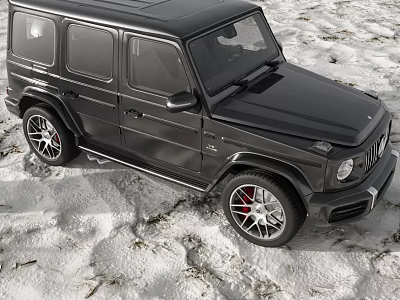 Black Off road SUV Vehicle With Sporty Wheels On Snowy Terrain Exterior Design 3d model