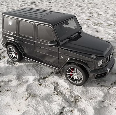 Black Off road SUV Vehicle With Sporty Wheels On Snowy Terrain Exterior Design 3d model