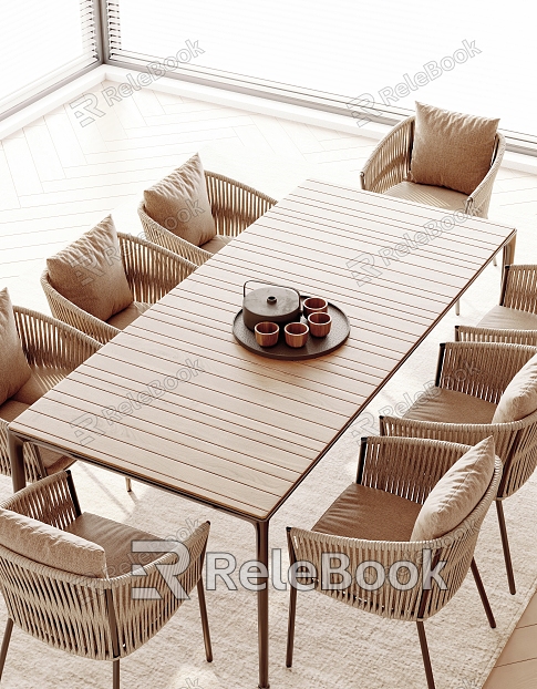 Modern outdoor dining table and chair combination model