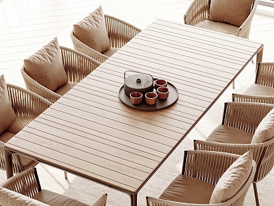 Modern outdoor dining table and chair combination model