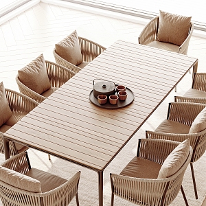 Modern outdoor dining table and chair combination 3d model