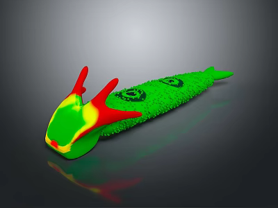 3D Rendered Green Insect with Red Horns Black Patterns on Dark Shiny Background 3d model
