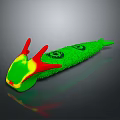3D Rendered Green Insect with Red Horns Black Patterns on Dark Shiny Background