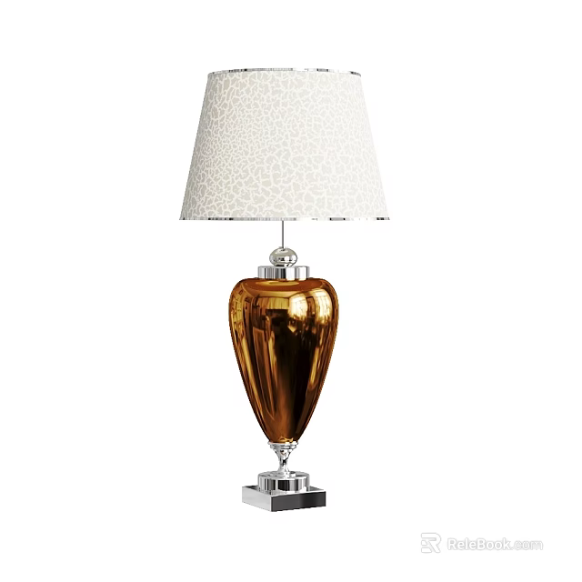 Stylish Table Lamp With White Textured Lampshade Gold Glass Heart Shaped Base Silver Square Stand 3d model 
