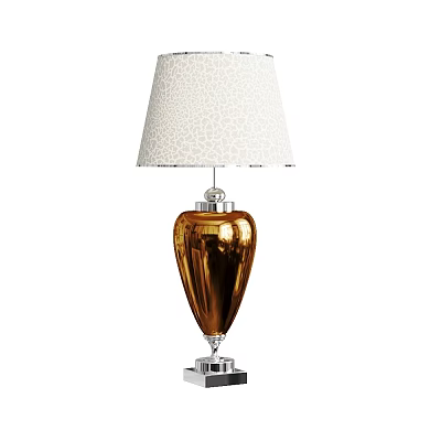 Stylish Table Lamp With White Textured Lampshade Gold Glass Heart Shaped Base Silver Square Stand 3d model