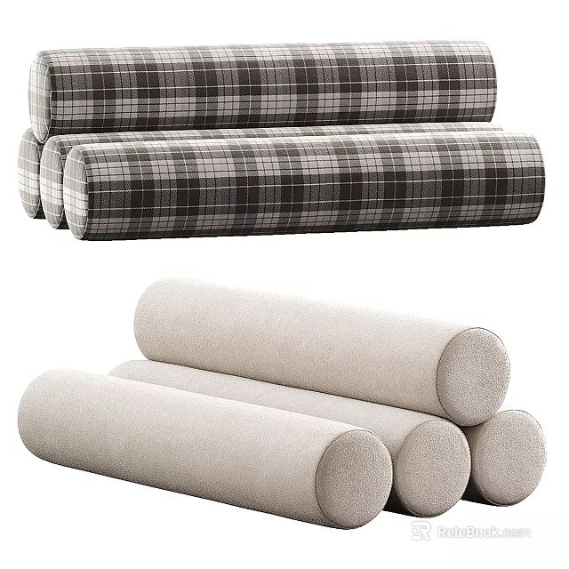 Stylish Double Sofa Designs Plaid Pattern And Beige Upholstered Options For Living Room 3d model