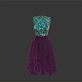 Organ Texture Pattern Sleeveless Dress Featuring Blue Green Top And Black Hair Like Skirt