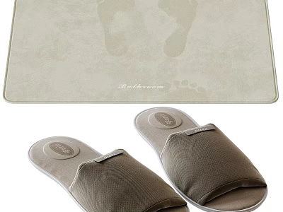 Brown Fabric Open Toe Slippers With Soft Sole And Matching Foot Mat 3d model