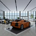 Luxury 4S Car Dealership Showroom With Display Vehicles Seating Area And Large Screens