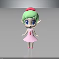 Cute Cartoon Character With Green Hair Pink Hat Big Blue Eyes And Elf Ears