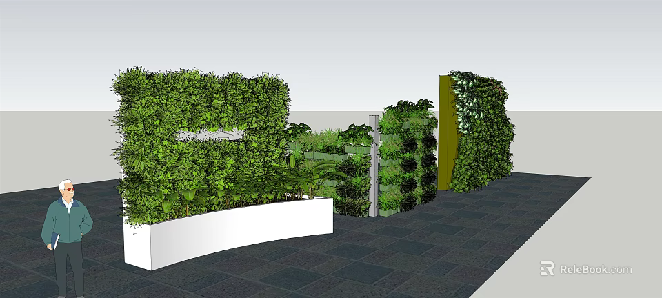 Lush Indoor Living Plant Wall Design With Vibrant Greenery And Decorative Panels 3d model 