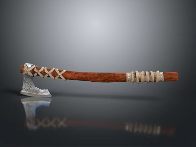 Traditional Axe Weapon With Wooden Handle And Metal Head Design 3d model
