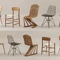 Assorted Modern Dining Chairs Featuring Wooden Metal Frames And Unique Designs