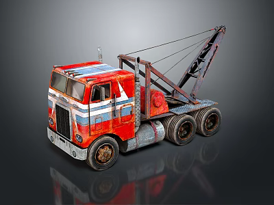 Vintage Red Tow Truck With Blue And White Stripes And Crane Design 3d model