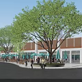 Lively Commercial Plaza With Supermarket Children's Clothing Store Greenery And Open Space