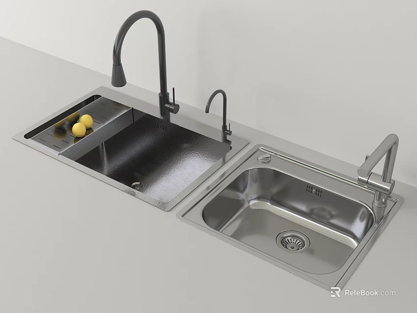 Stainless Steel Double Bowl Kitchen Sink With Faucet For Fruit Washing 3d model 