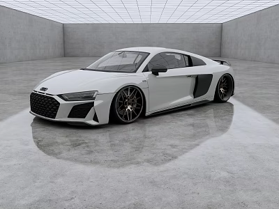 White Audi Two Door Sports Car In Spacious Modern Studio With Reflective Floor 3d model