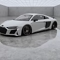 White Audi Two Door Sports Car In Spacious Modern Studio With Reflective Floor