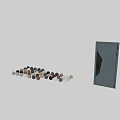 Modern Gray Hinged Door Featuring Geometric Pattern And Black Frame Design