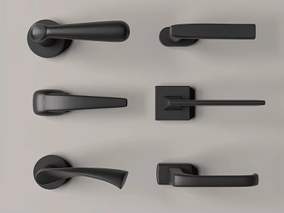 Modern Black Door Handles Various Contemporary Designs Display On Light Gray Background 3d model