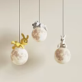 Cute Moon Shaped Pendant Lights With Yellow Rabbit Gray Koala And White Rabbit Decorations