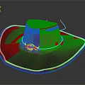 Gray Wide Brimmed Hat With Black Trim Bull Horn Decoration And Circular Badge