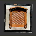 Ancient Egyptian Carved Wooden Chair With Intricate Figures On Translucent Display Stand