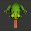 Cartoon Green Frog Character With Big Eyes Sticking Out Tongue And Orange Spots