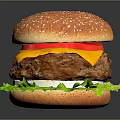 Juicy Cheeseburger with Fresh Lettuce Tomato Onion Rings and Sesame Seed Bun