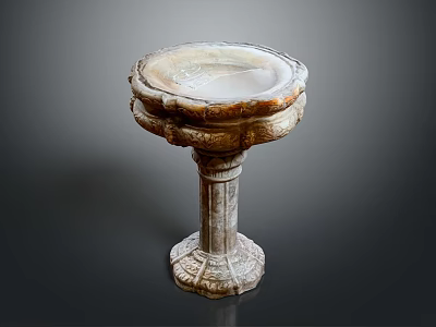 Classic Stone Garden Ornament Pedestal Bowl With Intricate Carved Details 3d model