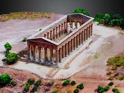 Ancient European Architecture Ruins With Tall Columns Surrounded by Trees and Open Ground 3d model