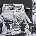 Modern Minimalist Double Bed with Grey Bedding White Headboard and Black Nightstands