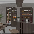 Modern Café Interior With Warm Lighting Wooden Bar Counter Tables Stools And Blackboard Menus