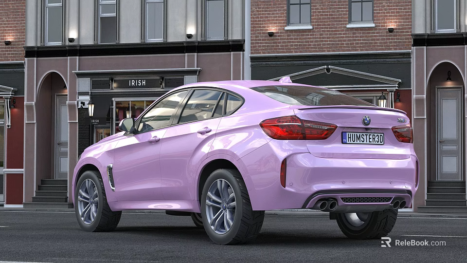 Pink BMW SUV Coupe Style With Sporty Rear Spoiler Alloy Wheels And Urban Street 3d model 