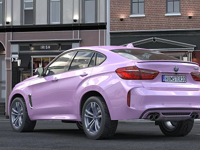 Pink BMW SUV Coupe Style With Sporty Rear Spoiler Alloy Wheels And Urban Street 3d model