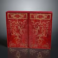 Red Double Doors with Intricate Gold Patterns and Traditional Design Elements